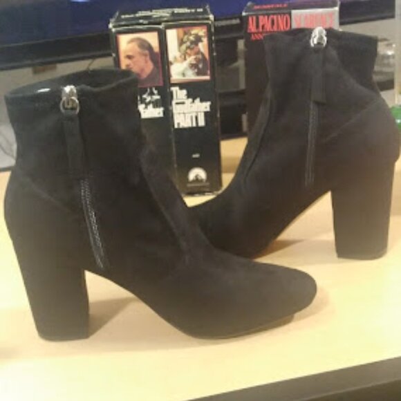 Black Ultra Suede High Heel Gabrielle Ankle Booties Size: 7.5 - Picture 1 of 16